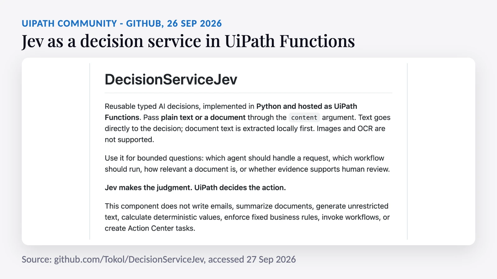 README of DecisionServiceJev: a Jev decision service in UiPath Functions